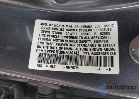 2017 Honda Civic Ex-T from USA, damaged, VIN 19XFC1F30HE030143